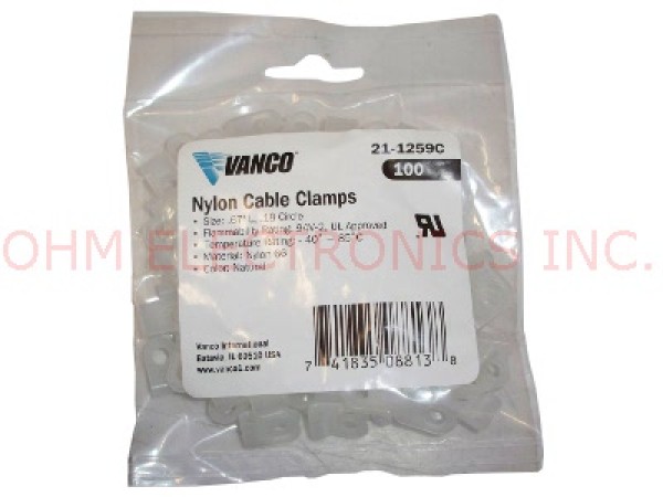 Lot of 100   1/8 0.125 Nylon Cable Clamps   Vanco # 21 1259C 